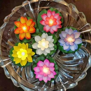 Floating Lotus Flower Diya Set with Water Sensor (Set of 6)